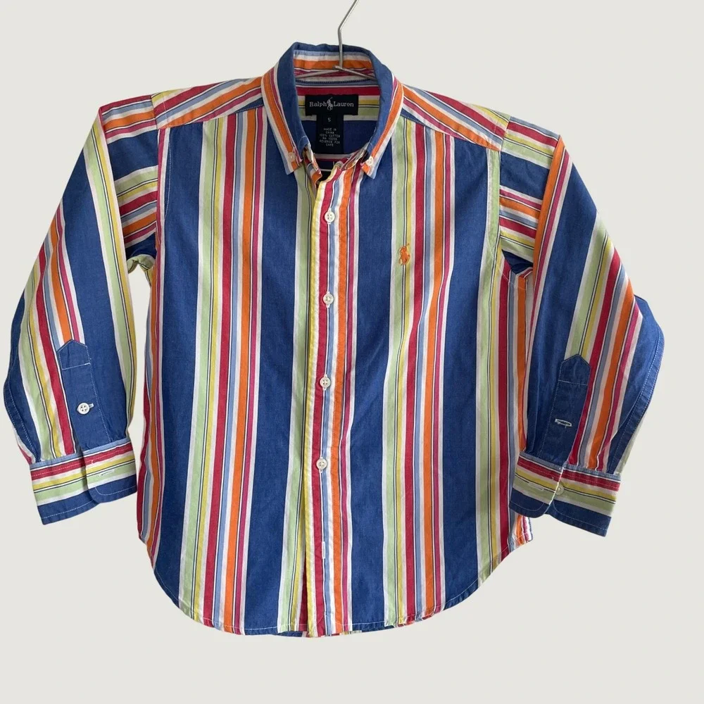 Ralph Lauren Button Down Shirt 5 Blue Multicolor Stripe Long Sleeve Cotton Polo